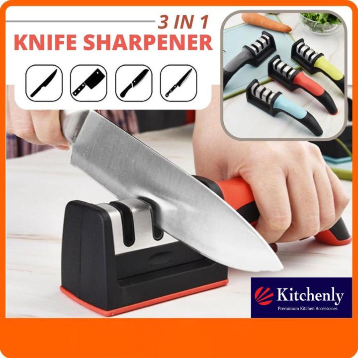 Keep Your Kitchen Knives Razor-Sharp with the Kitchenly 3-in-1 Professional Knife Sharpener!