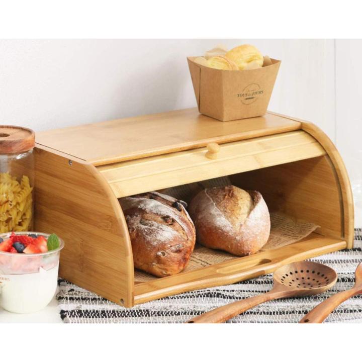Large bread box bread basket wooden box storage boxes kitchen counter organizer wooden storage box bread storage. roll top breadbox. bread boxes for kitchen countertop. Bamboo wooden boxes