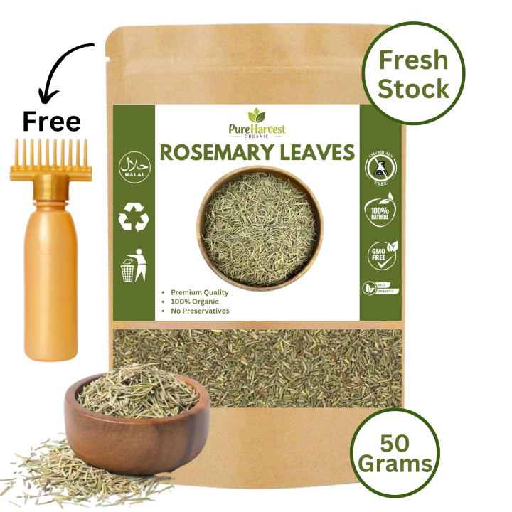 Pure Harvest 50 Grams Dry Rosemary Leaves with Free Hair Oil Applicator | Ideal for Strong Hair Growth | Rosemary Leaf - Natural Solution Of Healthy Lifestyle |