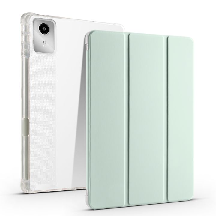 3-fold Clear TPU Leather Tablet Case with Pen Slot For Lenovo Tab M11 / Xiaoxin Pad 11 2024