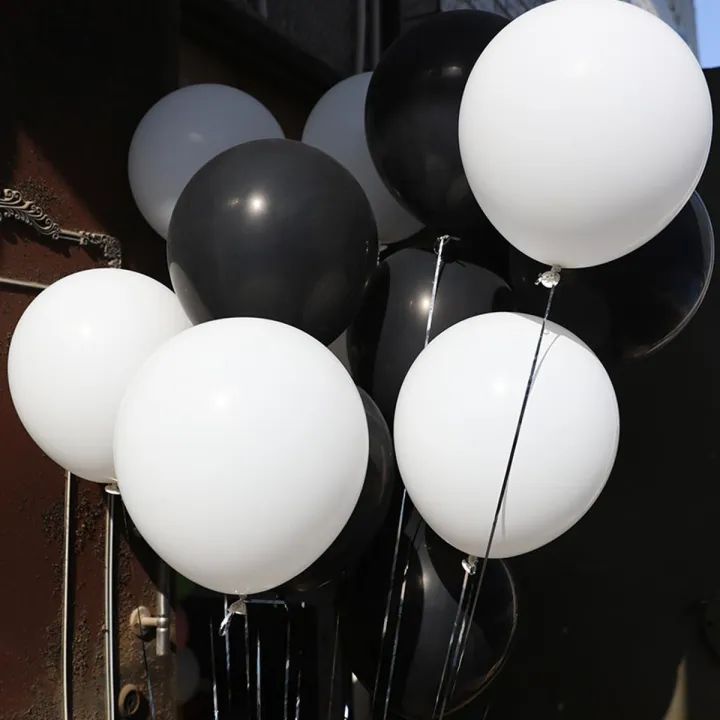 Pack Of 100 Balloons - (50 White+ 50 Black) - 14 Inch Pearl Shape Latex ...