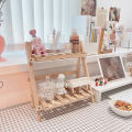 Elegant Natural Wood Triple-Layer Folding Bookshelf and Display Rack. 