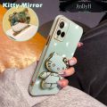 AnDyH Casing For vivo Y21 2021 Y21s Y33s Y21t Y21a Y21e Y33t T1x 4G Y21G Case Cartoon Fashion Hello Kitty Plating Reversible Mirror Folding Stand Phone Case Shockproof Phone Casing Full Lens Cover Camera protective Softcase. 