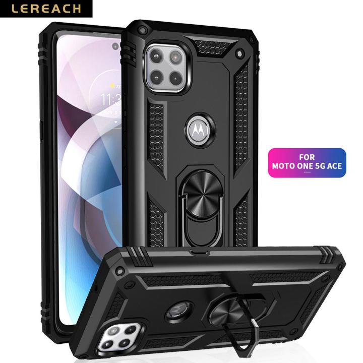 Lereach For Motorola Moto One 5G Ace / G 5G Phone Case TPU Hard Ring Car Ring Bracket Shockproof Back Cover