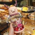 Cartoon Print Plastic Baby Water Bottle With Portable Anti Fall Straw 600ml. 