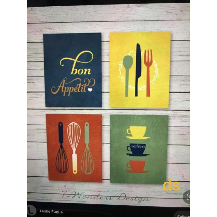set of 4 canvas painting for kitchen decor size 6x6 inches each