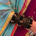 Floral Bangles Set ( including 2 Floral Bangles and 24 Velvet and Golden Glass Bangles ) / Artificial Flower Bangles Set / Floral Gajra Set for girls and women in different colours and Standard Size ( Sawa Do. 