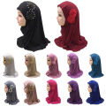 Rendom Colors Muslim Kids Girls Hijab Islamic Headscarf Diamontes Flower Scarf One Piece Children Full Cover Makna Wrap Cover. 