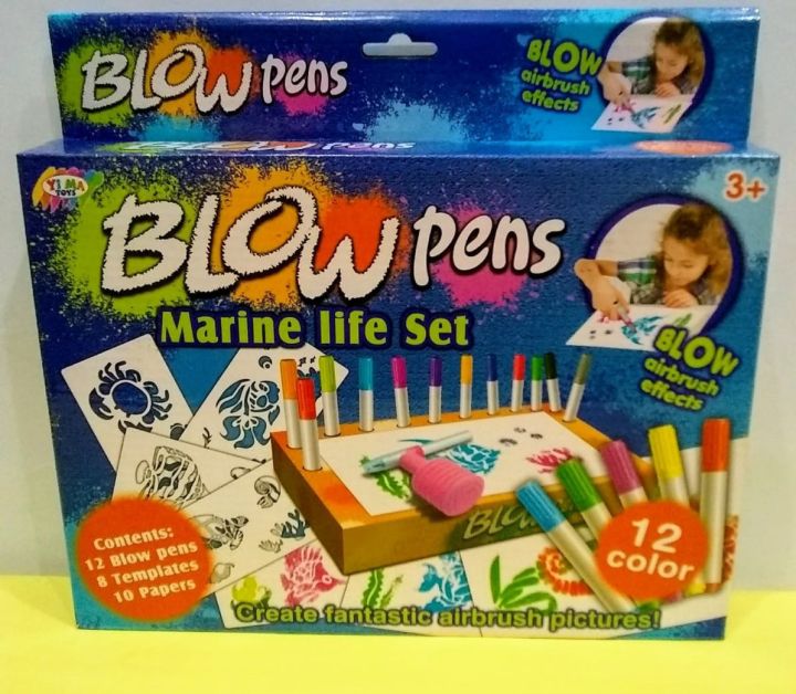 Blow pens Box packed (12 pens with stencils)