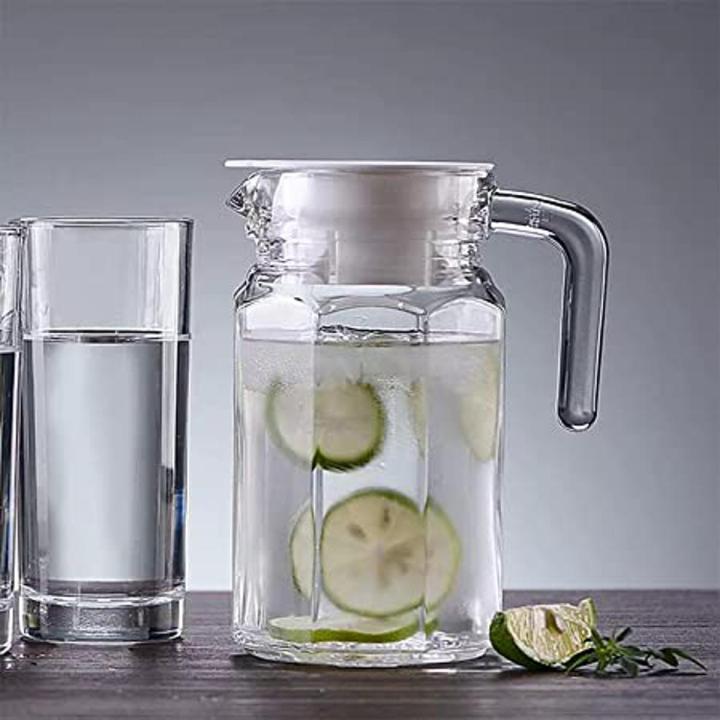 Glass Water Jug with plastic Lid, 750 Litre Transparent (Crystal Clear) Glass jug, Pitcher for Water, iced Tea, Juice, Cocktail , for Dining Table (750 ml) of 1 pcs