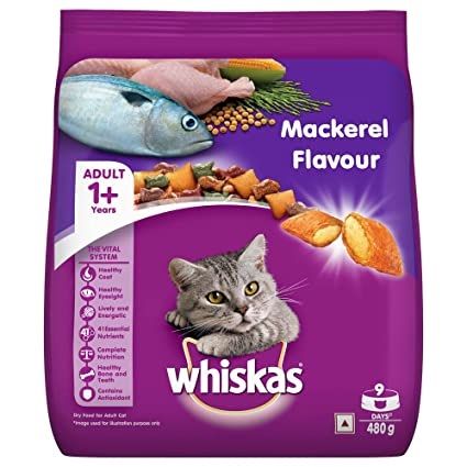 Whiskas Mackerel Flavour Cat Food Adult 1+ Year, 480gm