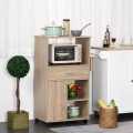 Microwave kitchen trolley storage sideboard with 4 wheels and brakes drawer open shelves 42x16x24 HxWxL inch Oak Customized. 