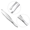 2X Silver Tone Slanted Flat Tip Metal Hair Eyebrow Tweezer Cosmetic Tool for Lady. 