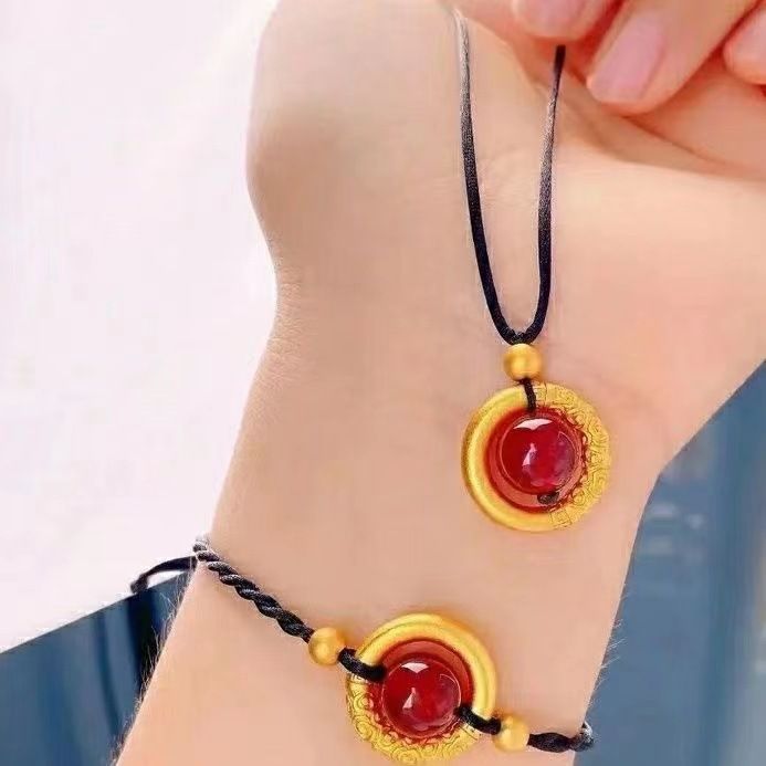 Vietnam sand gold hoop red bean necklace antique dragon pattern peace buckle pendant sand gold transfer beads for men and women wholesale