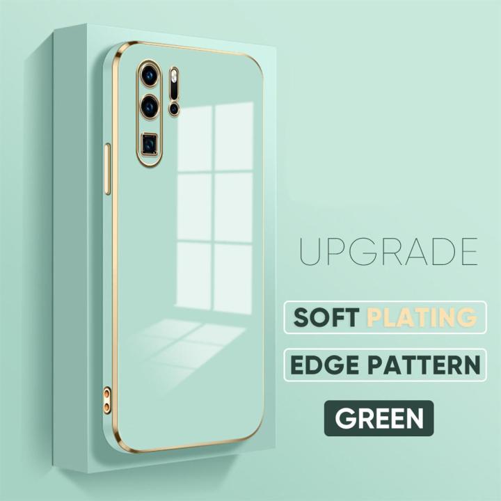 TA for Huawei P30 Pro Back Cover + Free Lanyard Colour Luxury 6D Plating Case Side Pattern Soft Silicone Square Phone Cases