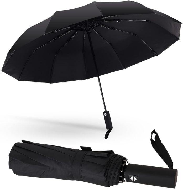 12 Ribs Large Travel Automatic Umbrella Windproof for Rain & Sun, Strong Compact Umbrella for Men & Women, Wind Resistant, Lightweight,Portable Folding Umbrellas for Backpack, Car