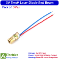 3 pcs Laser Diode Brass Module 3V 5mW Red 650nm 6mm OD for DIY, CNC & Electronics Projects by Electrica. 
