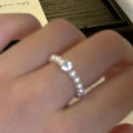 「 The heart of everything 」 French Zircon Pearl Ring for Women Special-Interest Design Little Finger Ring Light Luxury Advanced New Index Finger Ring. 