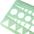 Green Plastic Circles Squares Hexagons Geometric Template Ruler 0-20cm. 