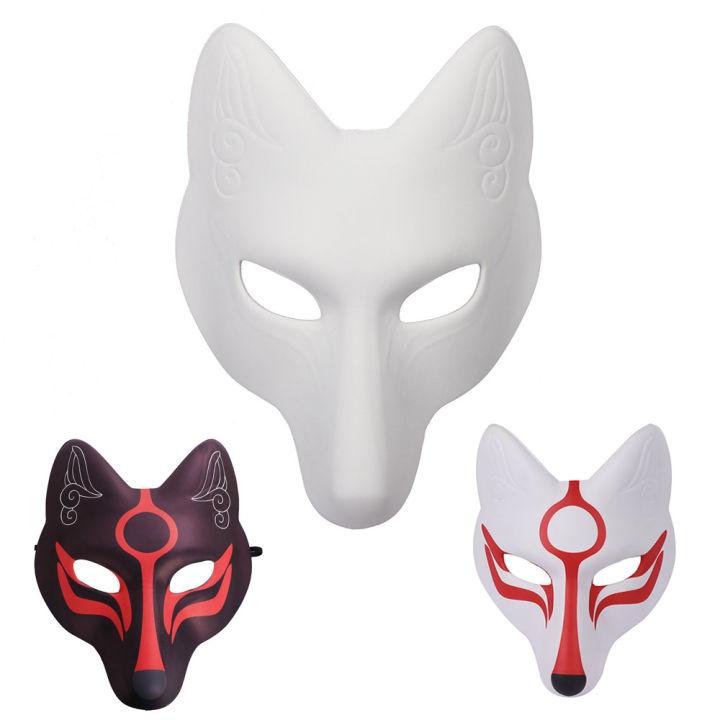 Japanese Kabuki Kitsune Fox Mask PU Unpainted Masquerade Masks DIY Animal Unpainted Craft Mask for Cosplay Costume Accessory