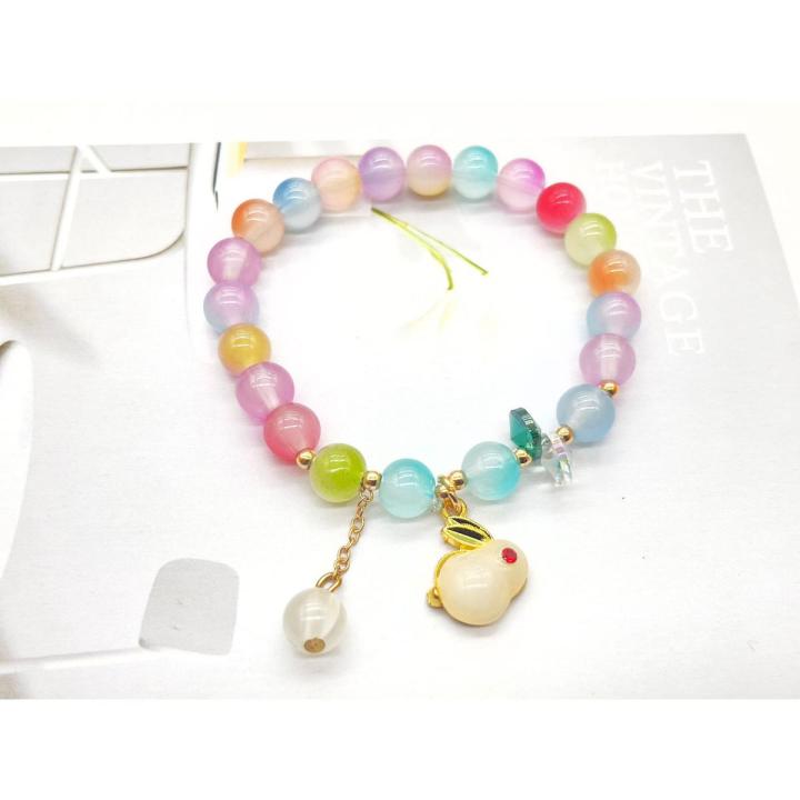 Cross-border new bracelet two-color crystal imitation jade glass Hetian jade rabbit bracelet women's wholesale jade rabbit beaded jewelry