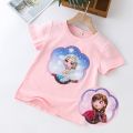 【BestGO】Summer Girls T Shirts Frozene Anna Elsa Princess Reversible Sequin Girls T-shirts  Color Short Sleeve Tees Children Kids Tops Clothes 2-8 yrs. 