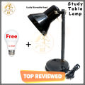 Buraq Desk Study Table Lamp Best Adjustable Quality with switch Reading and Emergency Night Light Lamp with Free Gift 12W E27 LED Bulb (Black). 