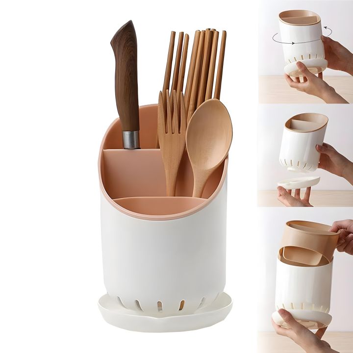 Kitchen Cutlery Holder Drainer – 360 Rotating Spoon & Fork Organizer ...