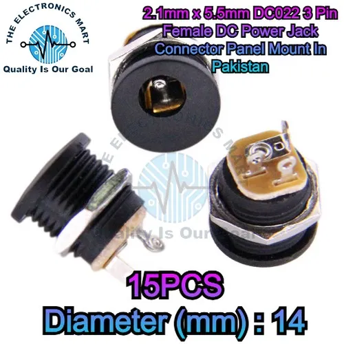 5,10,15,20,25,30%20PCS%20Dc-022%20Dc%20Power%20Jack%20Pcb%20Mount%20Female%20Connector%203%20Pin%20With%20Nut%205.5mm%20x%202.1mm%20-%20Image%203