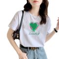 Summer Cotton White Short SleeveTWomen's Korean-Style Casual Loose Bottoming Shirt Cartoon Half-Sleeve All-Matching Top. 