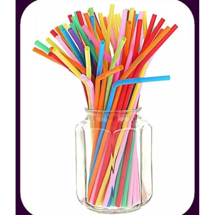 Straw Pack - Plastic Straws - Pack OF 100 Flexible Colorful - Multi color Straws