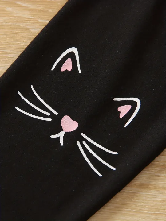 2%20Pcs%20Girls%20Cartoon%20Cat%20Print%20Short%20Sleeve%20Tee%20&%20Cat%20Print%20Pants%20Set%20-%20Image%206