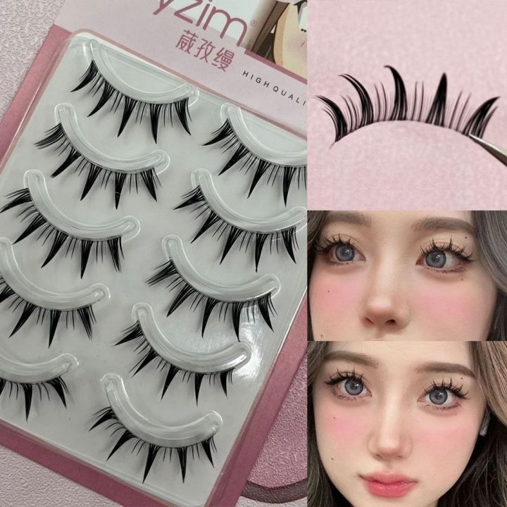 5 Pairs Japanese Cosplay False Eyelashes 5 Pairs Pack Dramatic Thick Fake Eyelashes Extensions Faux Mink Manga Anime Lashes for Women Girls