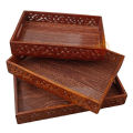 AL-SADIQ TRADERS |  Wooden Serving Tray Set of 3 Wooden High Quality Trays with handles Different Sizes Solid Bamboo Wood Serving Trays for Tea Coffee Food Platter Household Kitchen Multipurpose Use customized. 