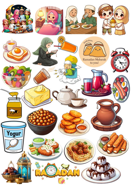 Ramadan Stickers Iftar Food Clipart Islamic Lifestyle Suhoor Snacks ...