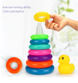 Rainbow Tower with Little Yellow Duck Sorting Stacking Building Blocks Tower Circle Rings Early Education Toy 9 Pcs. 