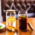 Round shape Glass with glass straw and wooden lid, coffee glass, milk glass, juice glass -Imported high quality - cups for tea - tea cup - coffee mug - kitchen accessories. 