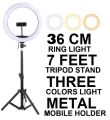 7 Feet Tripod Stand with 26 CM / 36CM / 45CM Selfie Ring Light & Mobile Phone Holder for Tiktok Videos Best Quality Metal Tripod Tiktok Light - Photography Kit. 