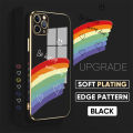 TA for iPhone 11 Pro Max Back Cover + Free Lanyard Rainbow Doodle Luxury 6D Plating Case Side Pattern Soft Silicone Square Phone Cases. 