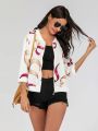 JIM NORA Women's Clthing Fashionable 2023 New Simple American Retro Winter Long Coat Woman Casual Print Zipper Elegant Top. 