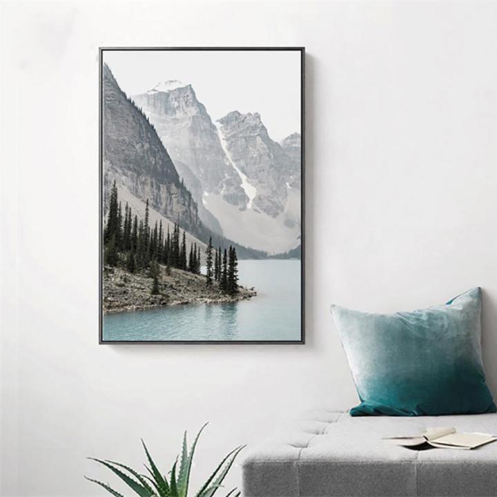 Mountain Lake Scenery Canvas Painting Living Room Wall Art Picture Poster Decor