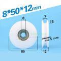 8*50*12mm M8*50*12mm M6*50*12mm U groove M8 screw M6 thread roller guide wheel, 50mm diameter, POM wide slot 7mm. 