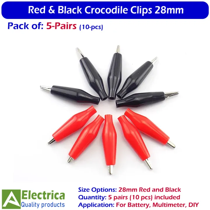 Red%20&%20Black%20Crocodile%20Clips%2028mm/45mm%20%E2%80%93%20Strong%20Alligator%20Clamp%20Connectors%20for%20Battery,%20Multimeter%20&%20DIY%20Electronics%20(5%20Pairs%20or%2010%20Pcs)%20by%20Electrica%20-%20Image%206
