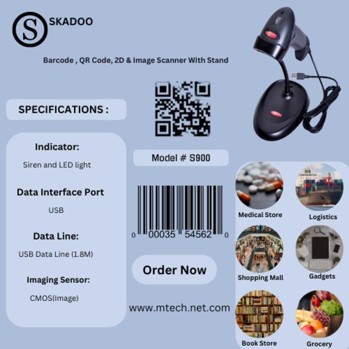 SKADOO High Speed Barcode QR Code & Image Scanner S900 With Stand