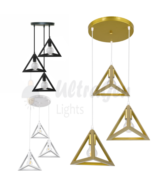 3 in 1 Triangle Shape Hanging Lamp, Ceiling Lights, Indoor Lights - Modern Pendant for Home & Office | LED/Filament Bulb Compatible (Bulb Not Included)