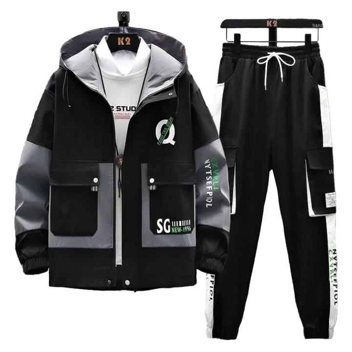 Aybeez- Stylish Printed Front Two Pocket Hooded Tracksuit For Men