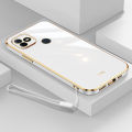 For Itel Vision 1 / Itel P36 Play Back Cover with Lanyard Luxury 6D Plating Frame Shiny Bling Cases Soft Silicone Square Protective Mobile Phone Case for Girls Boy. 