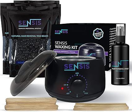 Sensis Wax Warmer Hair Removal Kit - Electric Wax Heater & Pot Warmer - 4 Bead Packs, 20 Large 10 Small Spatulas, Aftercare Spray - Painless Peel-Off for Men & Women - Rapid Waxing of All Body uk import a911