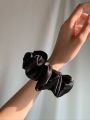 Silk hair scrunchie for ladies / hair tie pony for hair Black. 
