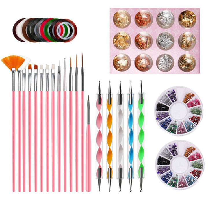 Nail Art Tool Set: Nail Pen Stamp, Nail Painting Brush Nail Dotting Tool,Nail Foil,Manicure Tape,Rhinestones for Nails